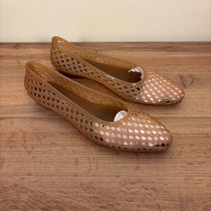 Jeffrey Campbell Tan Woven Jelly Flats